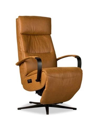Relaxfauteuil Eibergen Microleder Cognac - Elektrisch + Accu, Nieuw, 75 tot 100 cm, Ophalen of Verzenden, Modern, stijlvol, tijdloos