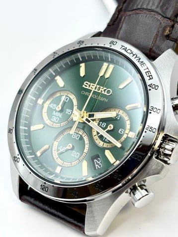 Seiko - Chronograph Green Dial 100m Date Tachymeter - Zonder