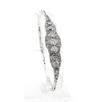 Witgouden Art-deco armband met diamanten; Ca. 1,29 ct. |..., Gebruikt, Ophalen of Verzenden, Met edelsteen, Goud