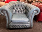 Vintage Chesterfield  Blauw Rund Leren Chesterfield Fauteuil, Huis en Inrichting, Ophalen, Gebruikt, Leer, CHESTERFIELD