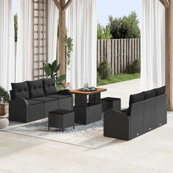 vidaXL Tuin Sofa Set 9 st 8-Aantal zitplaatsen Zwart, Tuin en Terras, Verzenden, Nieuw, Meer dan 8 zitplaatsen