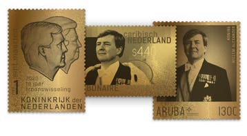 Gouden Postzegel Prestigeset 10 jaar Koning, Verzenden, Gestempeld