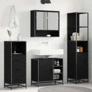 vidaXL Badkamermeubelset 4 st Zwart Eiken 65 x 33 x 60 cm, Verzenden, Nieuw, Overige typen