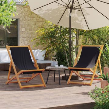 vidaXL Opklapbare stoelen, 2 stuks, zwarte stof, Tuin en Terras, Tuinstoelen, Verzenden, Nieuw