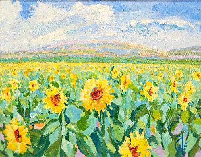 Rosamary Cortazar (XX-XXI) - A Summer Of Sunflowers, Antiek en Kunst, Kunst | Schilderijen | Klassiek