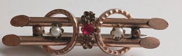 Broche - 9 kt. Geel goud Robijn - Parel - Broche - 9 karaat, Sieraden, Tassen en Uiterlijk