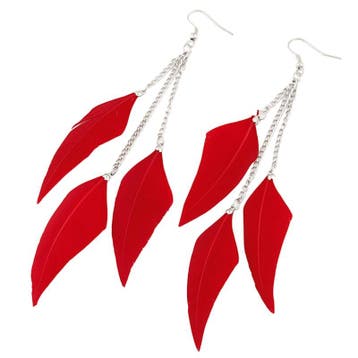 Fako Bijoux - Oorbellen - Veren Trio Smal - Rood, Verzenden, Nieuw
