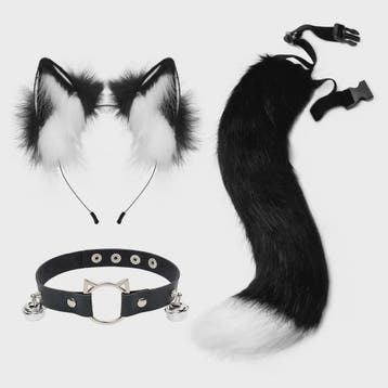 Dierenoren Hoofdband, Staart & Choker Set - Faux Fur Kat, Wo