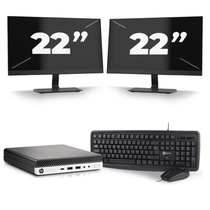 HP EliteDesk 800 G5  -   i5-9e  - 8GB  - 256GB  + 2x 22 inch, Computers en Software, Windows Laptops, SSD, Qwerty, Refurbished