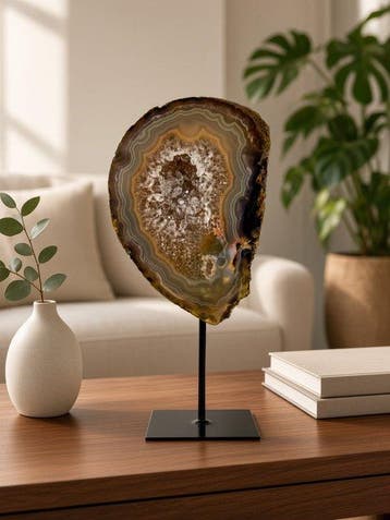 Very large rare colored - natural agate with crystal geode
