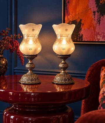 Tafellamp (2) - Glas, Metaal - Vintage boudoir-lampen