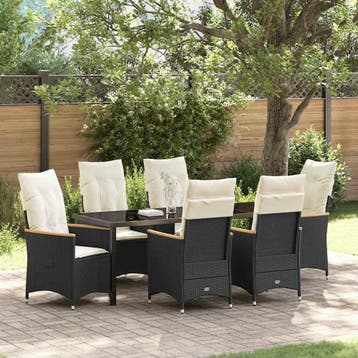 vidaXL Tuin eettafelset 7 st Zwart poly rattan, Verzenden, Nieuw, Rotan, 7 zitplaatsen