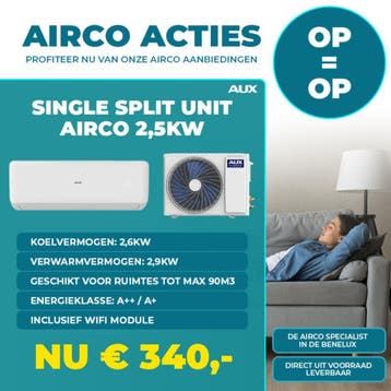 NIEUW AUX AIRCO SPLIT UNIT 2.5KW 3.5KW 5KW 7KW INVERTER R32, Witgoed en Apparatuur, Airco's, Nieuw, 3 snelheden of meer, Afstandsbediening