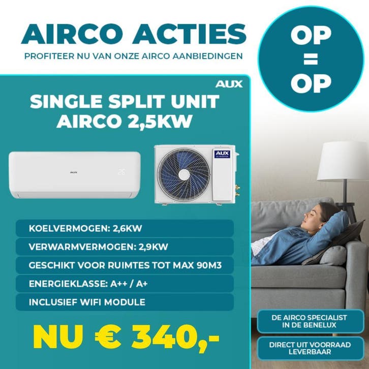 NIEUW AUX AIRCO SPLIT UNIT 2.5KW 3.5KW 5KW 7KW INVERTER R32, Witgoed en Apparatuur, Airco's, 60 tot 100 m³, Koelen en Ontvochtigen