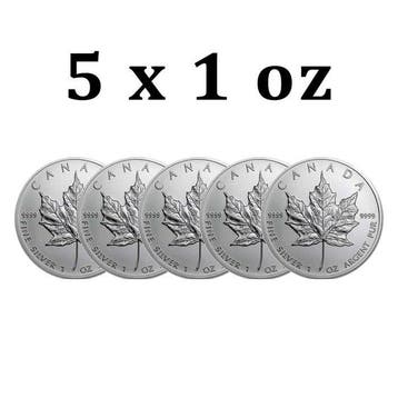 Canada. 5 Dollars 5 x 1 oz $5 CAD Canadian Silver Maple Leaf