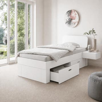 Van Schaik Nordic Wit Houten 1-Persoons Ledikant met Bedlade, Nieuw