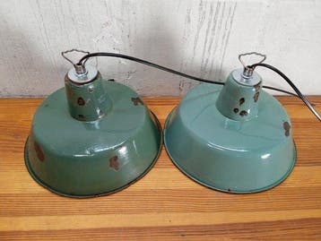 Plafondlamp - Vintage industriële emaille hanglamp -