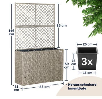Polyrattan Bloembak met Latwerk Crème (Plantenbakken), Verzenden, Nieuw