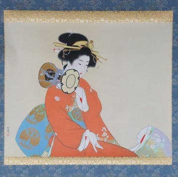 Tsuzumi no Ne (Geluid van de Tsuzumi) Zeefdruk op zijde -