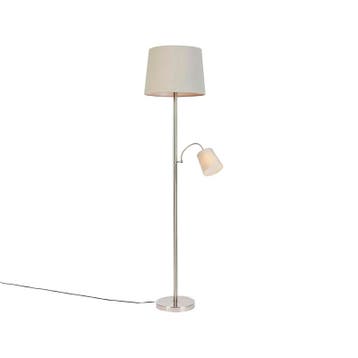 Klassieke vloerlamp staal met grijze kap en leeslampje -, Verzenden, Nieuw, Design