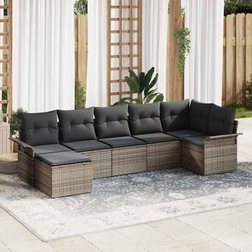 vidaXL Tuin Sofa Set 7 st Grijs poly rattan, Verzenden, Nieuw, 7 zitplaatsen