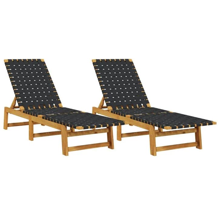 2x Verstelbare Loungestoel Acaciahout met Stof, Tuin en Terras, Tuinstoelen, Nieuw, Verzenden