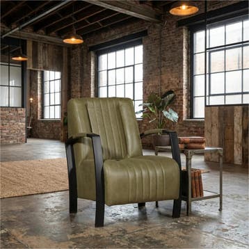 Leren fauteuil Glamour - Vintage Olive (olijf/groen), Nieuw, Ophalen of Verzenden, 50 tot 75 cm, Industrieel, Modern, Retro