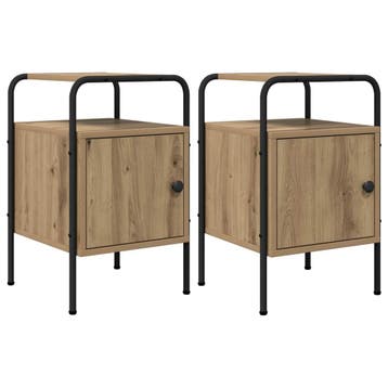 vidaXL Nachtkastje 2 st Artisanaal eiken Bewerkt hout, Minder dan 45 cm, Verzenden, Nieuw, 55 tot 70 cm