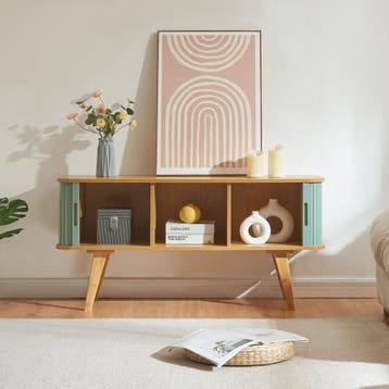 TV meubel Tysvær 120x40x58 cm naturel en blauw [en.casa], Verzenden, Nieuw