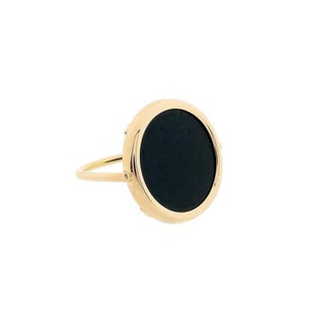 Rosé gouden ring met onyx, Gebruikt, Ophalen of Verzenden, Kleiner dan 17, Met edelsteen