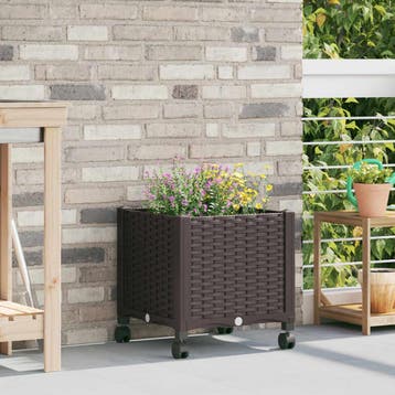 vidaXL Tuinschaal met wielen Bruin 40 x 40 x 44 cm PP, Verzenden, Nieuw, Minder dan 60 cm, 30 tot 60 cm