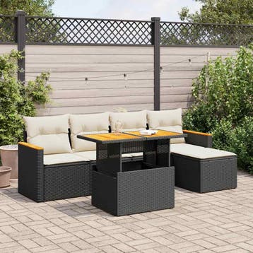 vidaXL 6-delige Loungeset met kussens poly rattan acacia, Verzenden, Nieuw, Loungeset