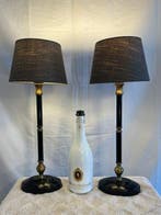 Tafellamp (2) - Hout, Messing, Textiel