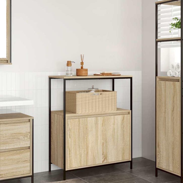 vidaXL Badkamermeubel met planken 76,5x35x95 cm Sonoma, Huis en Inrichting, Tafels | Kaptafels, Nieuw, Verzenden