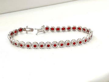 Zonder minimumprijs - Armband Zilver Robijn - Diamant