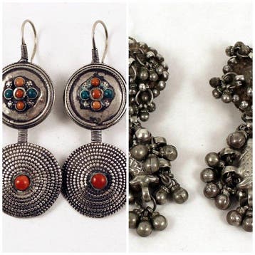 twee paar oorbellen - Zilver, Koraal, turkoois - India - De, Antiek en Kunst