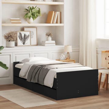 vidaXL Bedframe met lades zwart 75x190 cm Small Single, Verzenden, Nieuw, Zwart, Hout