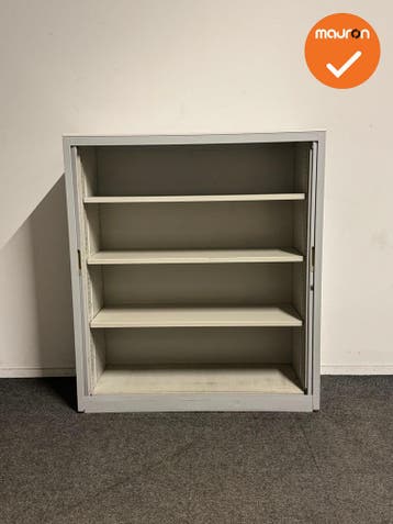 Aspa - Roldeurkast - 130x120x47 cm - Oud grijs - 3 legborden, Werkplek, Ophalen of Verzenden, Gebruikt, Kast