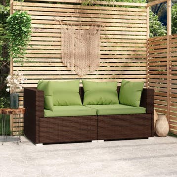 vidaXL Bank 2-zits met kussens poly rattan bruin, Verzenden, Nieuw