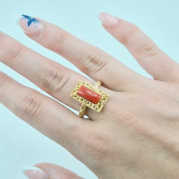Koraal - Zilver, Verguld - Ring - CORALLO MEDITERRANEO