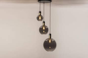 Rietveld Hanglampen - Zwart, Grijs - Glas, Metaal, Huis en Inrichting, Lampen | Hanglampen, Verzenden, Nieuw