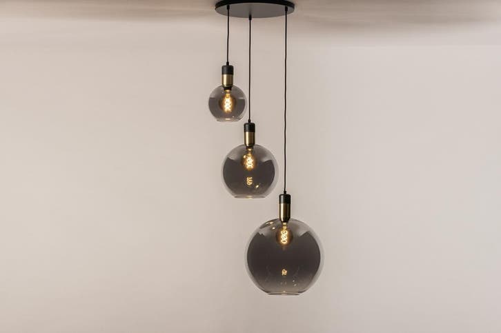 Rietveld Hanglampen - Zwart, Grijs - Glas, Metaal, Huis en Inrichting, Lampen | Hanglampen, Verzenden