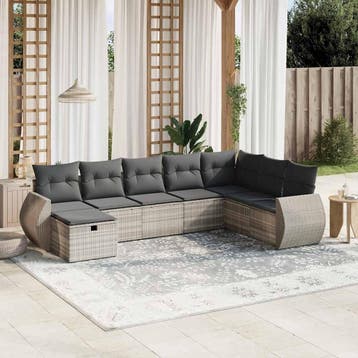 vidaXL 8-delige Loungeset met kussens poly rattan lichtgrijs, Tuin en Terras, Verzenden, Nieuw, 8 zitplaatsen, Loungeset