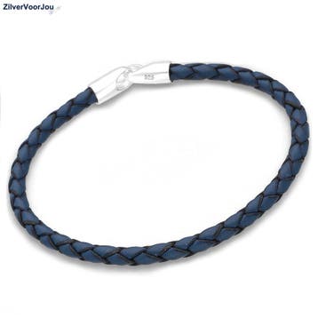 Blauw leren armband zilveren sluiting, Sieraden, Tassen en Uiterlijk, Verzenden, Nieuw, Zilver