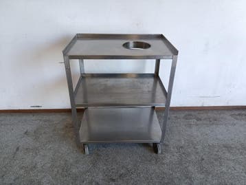 RVS Afruimwagen met Afvalopening – 3 Niveaus – B69,5 × D45,5