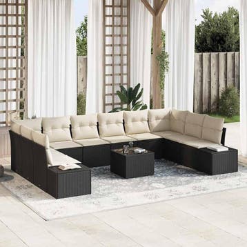 vidaXL Tuinbankenset 10 st 9-Aantal zitplaatsen Zwart en, Verzenden, Nieuw, Rotan, Meer dan 8 zitplaatsen