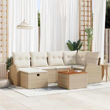 vidaXL Tuinbankenset 7 st Beige poly rattan, Verzenden, Nieuw, Rotan, 7 zitplaatsen