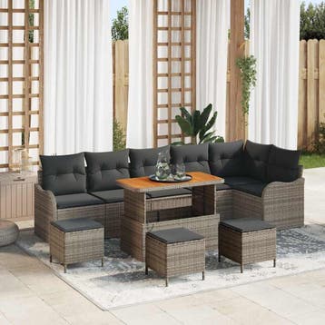 vidaXL Tuin Sofa Set 10 st 9-Aantal zitplaatsen Grijs, Tuin en Terras, Verzenden, Nieuw, Meer dan 8 zitplaatsen