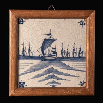 Post-middeleeuws Nederlandse Delfts blauw en wit tegel met