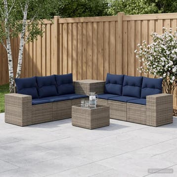 vidaXL Bankstel 8 st Grijs en Marineblauw Poly Rattan en, Huis en Inrichting, Verzenden, Nieuw
